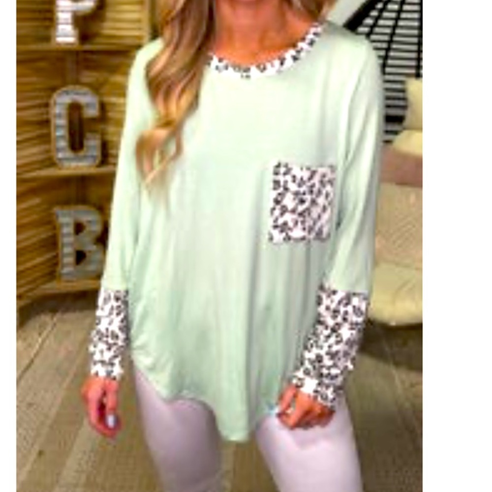 Real Life Sweetness Boutique Spring Animal Print Mint Top